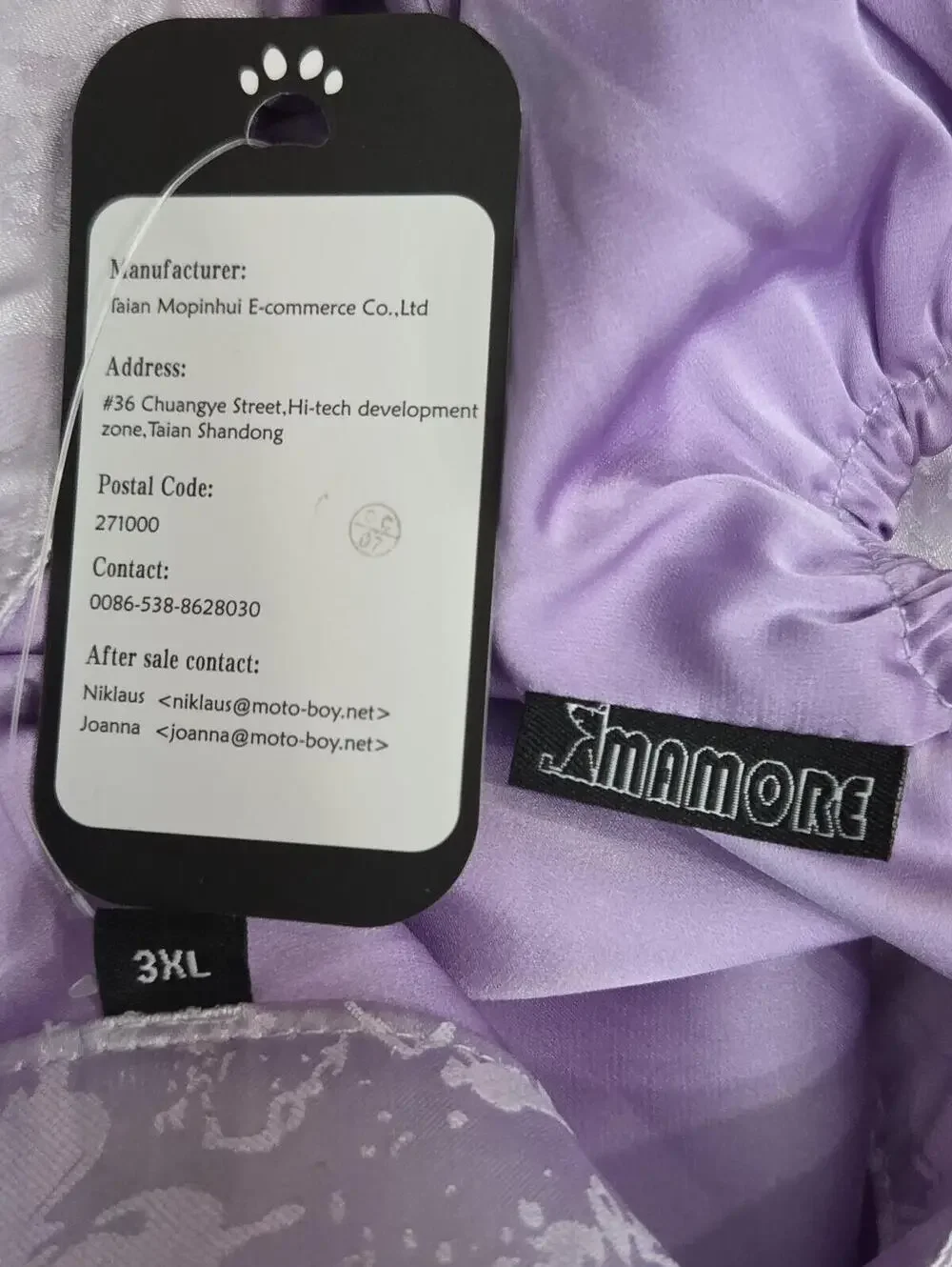 Mamore 3XL Lavender Satin Dog Dress with White Lace Trim